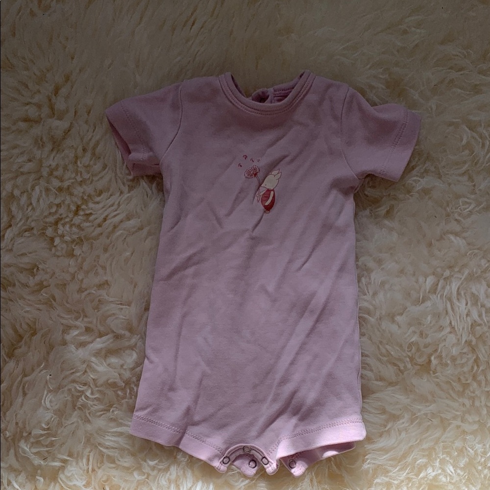 Kate Quinn Soft Pink Piglet Organic Cotton Baby Short Onesie 3-6mo